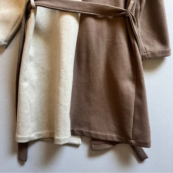 Oak + Fort 2 neutral tone wool blend belted trench jacket coat Sz O/S - Picture 4 of 13